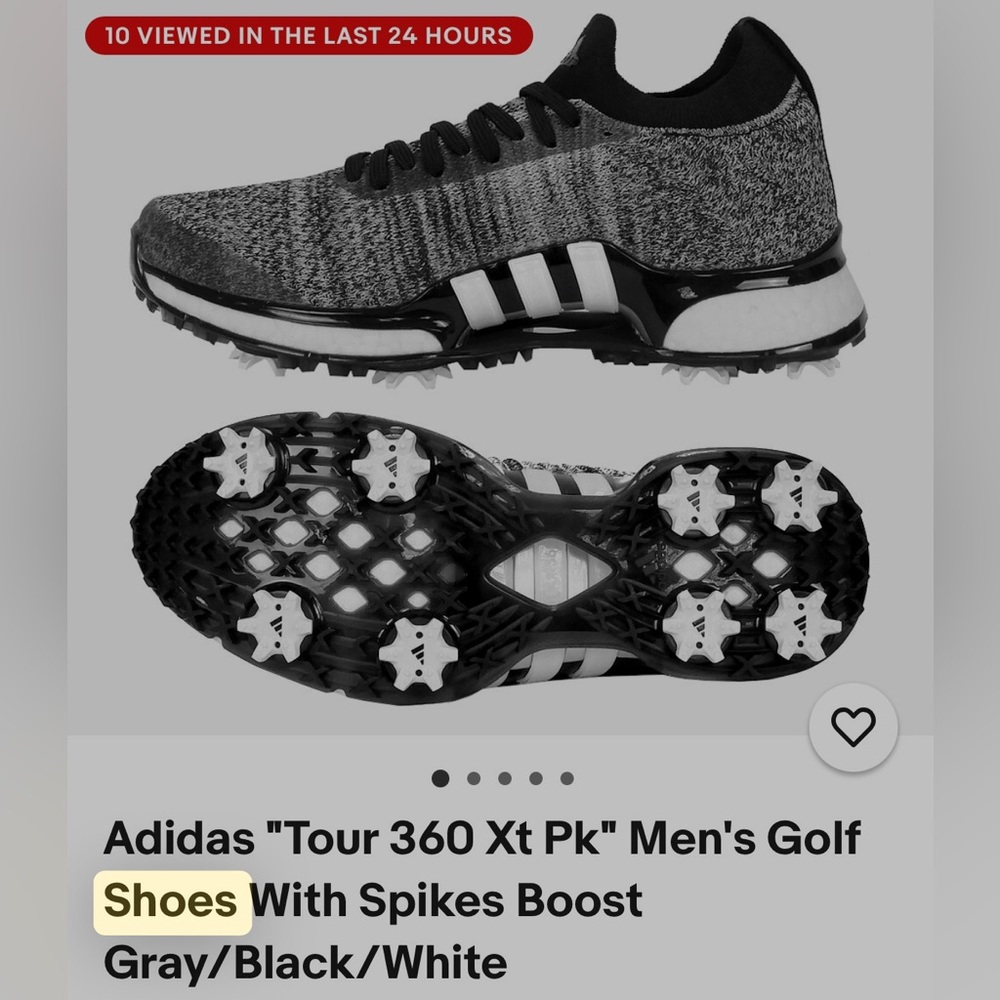 Adidas Tour360 Golf Shoe Men's Size 10 with Spikes